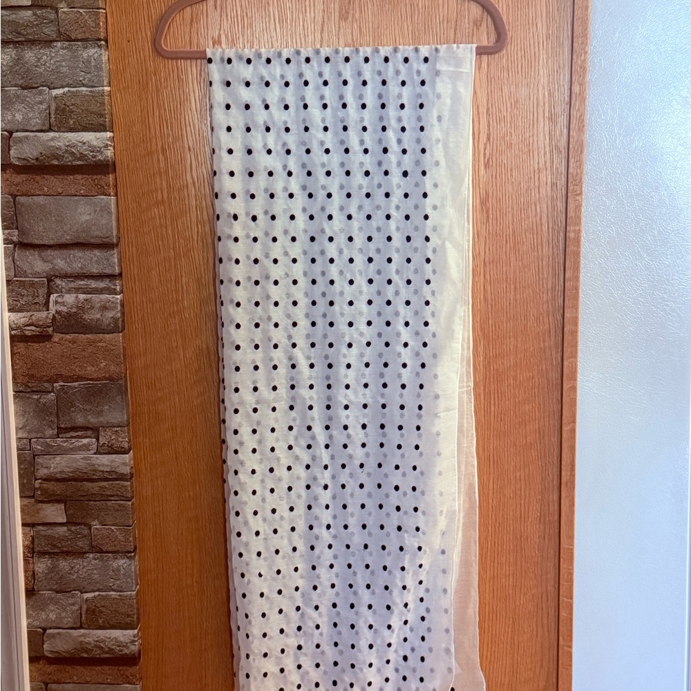 Talbots White Scarf with Black Embroidered Polka Dots